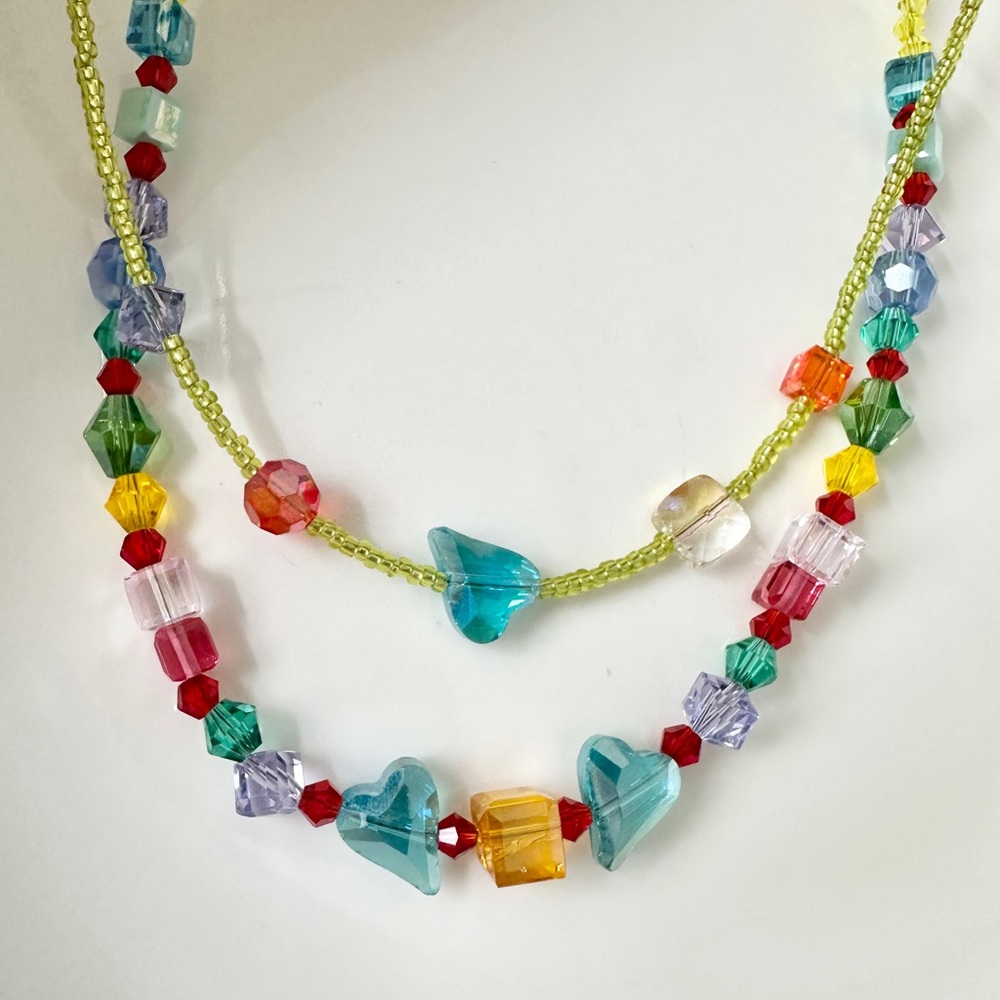 2 Colorful Party Beaded Necklace Set 16 inches plus extension M4